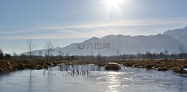 陽光,景觀,湖