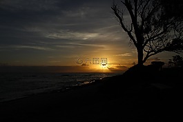 海洋,日出,云
