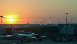 機(jī)場,日落,飛機(jī)