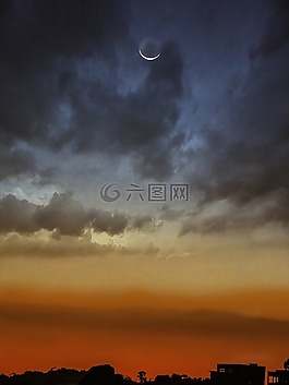 月亮,天空,日落