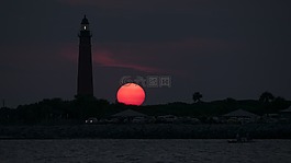 燈塔,日落,海