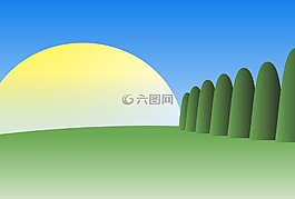 日出,樹,草