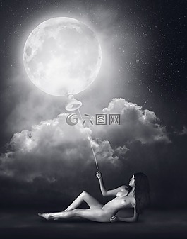 女子,月球,夜
