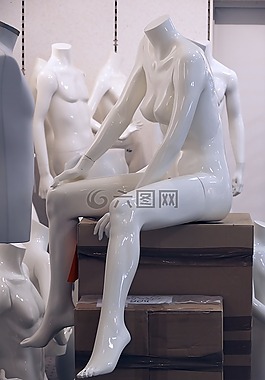 时装模特,坐在,展示道具