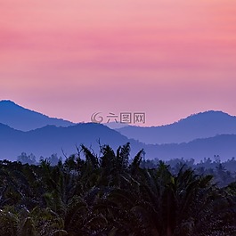 日落,小山,山