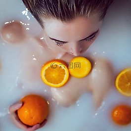 牛奶,橙色,浴