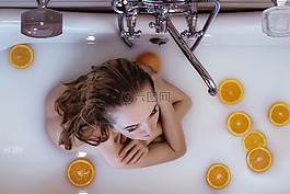 牛奶,橙色,浴