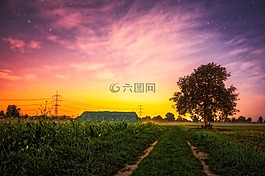 日落,黃昏,天空