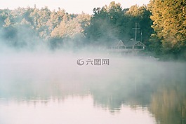 霧,湖,日出