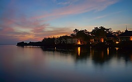 日落,海,房子