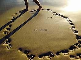 海灘,太陽,足跡
