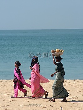 婦女,海灘,水