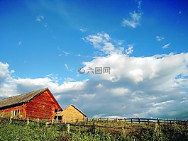 晴天,木屋,彩色
