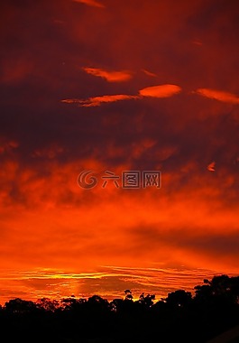 日落,紅色,水平