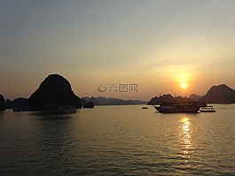 越南,下龍灣,日落