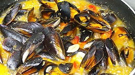 貽貝,湯,面包