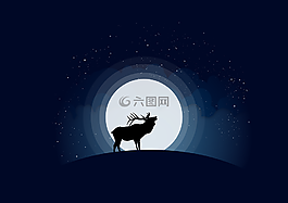 鹿,夜,月亮