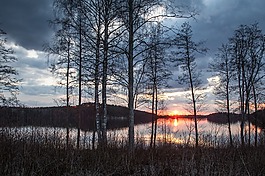 湖景,芬蘭,春