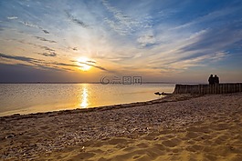 夏季假日,日落,北海滩