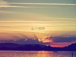 日落,博登湖,余輝