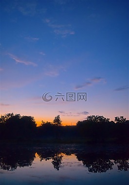 湖,日落,側(cè)影