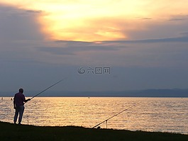傍晚時分,湖,黃昏