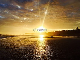 日落,海洋,海岸