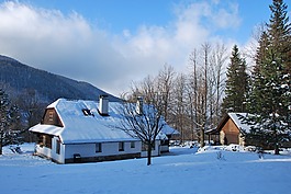 冬天,小屋,雪