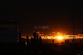 海洋,日落,波