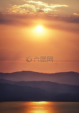 日落,湖,太陽