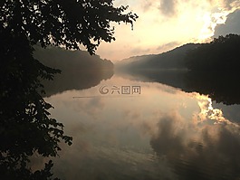 湖,云,水