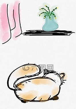 貓,窗口,花瓶