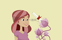 女人,花卉,證書