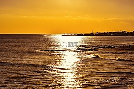 日落,黃昏,海灘