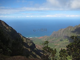 夏威夷,山,海