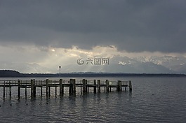 基姆湖,山,太陽