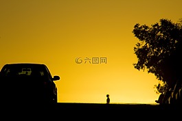 日落,城市,橙色