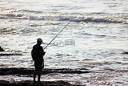 漁,釣魚,波