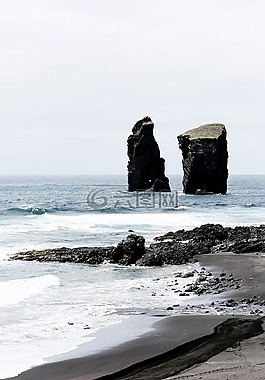 海灘,單色,海洋