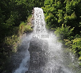 瀑布,山,巖