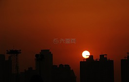 城市,日落,側(cè)影