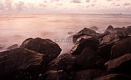 波,石,海洋