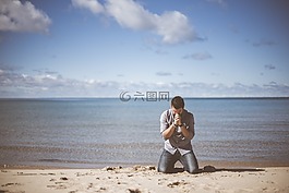 海灘,田園風光,男子