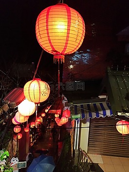 夜,街,燈籠