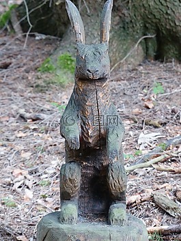 野兔,木,雕刻