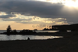 日落,海,云彩