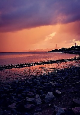 夕陽(yáng),深圳灣,暴雨