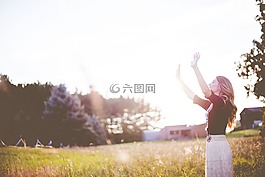 女孩,草,景觀