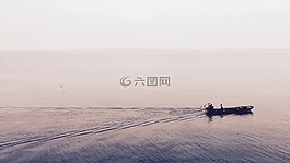 海灘,船,日出