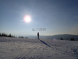 雪,太陽(yáng),山